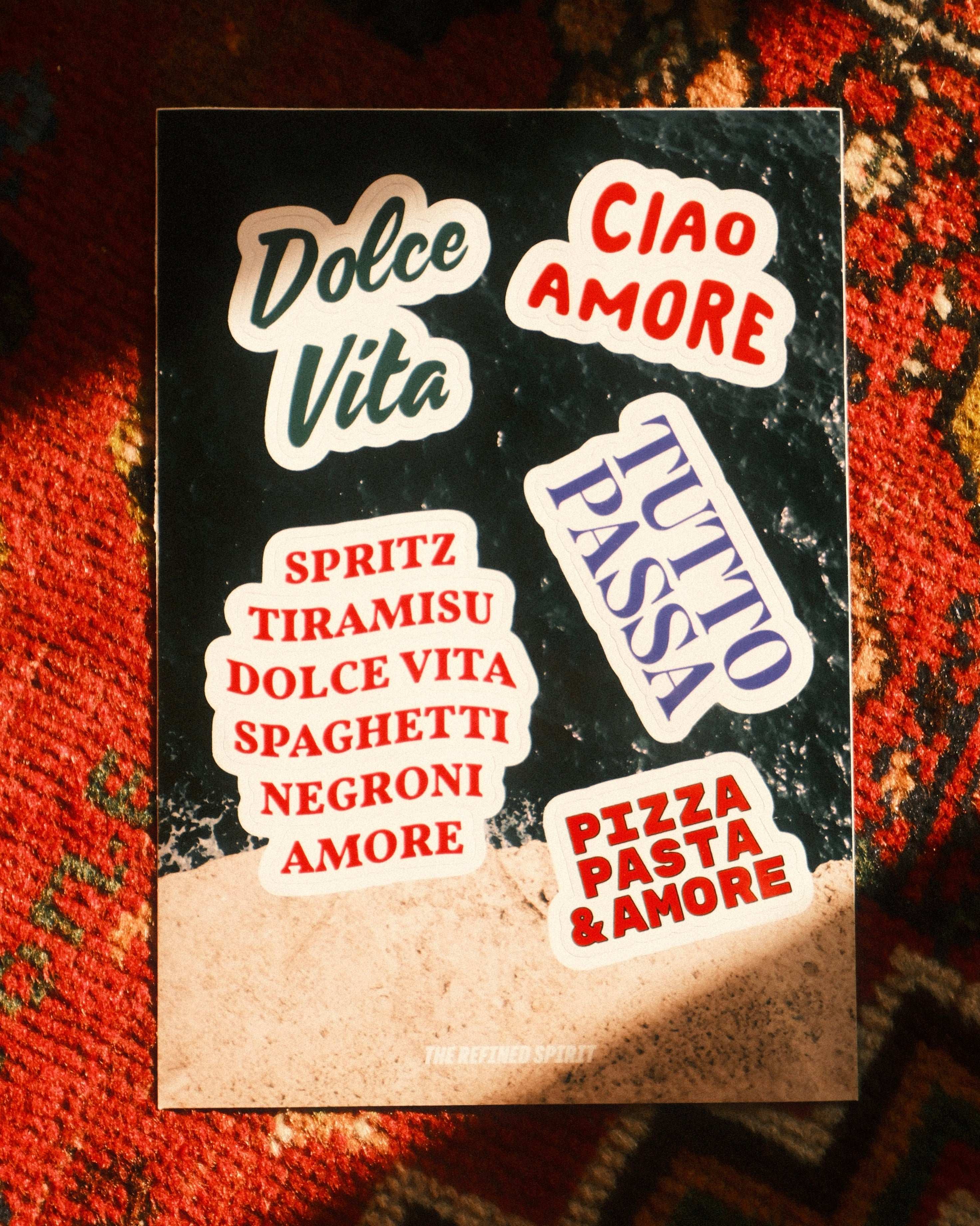 Poster with Italian phrases on a textured surface